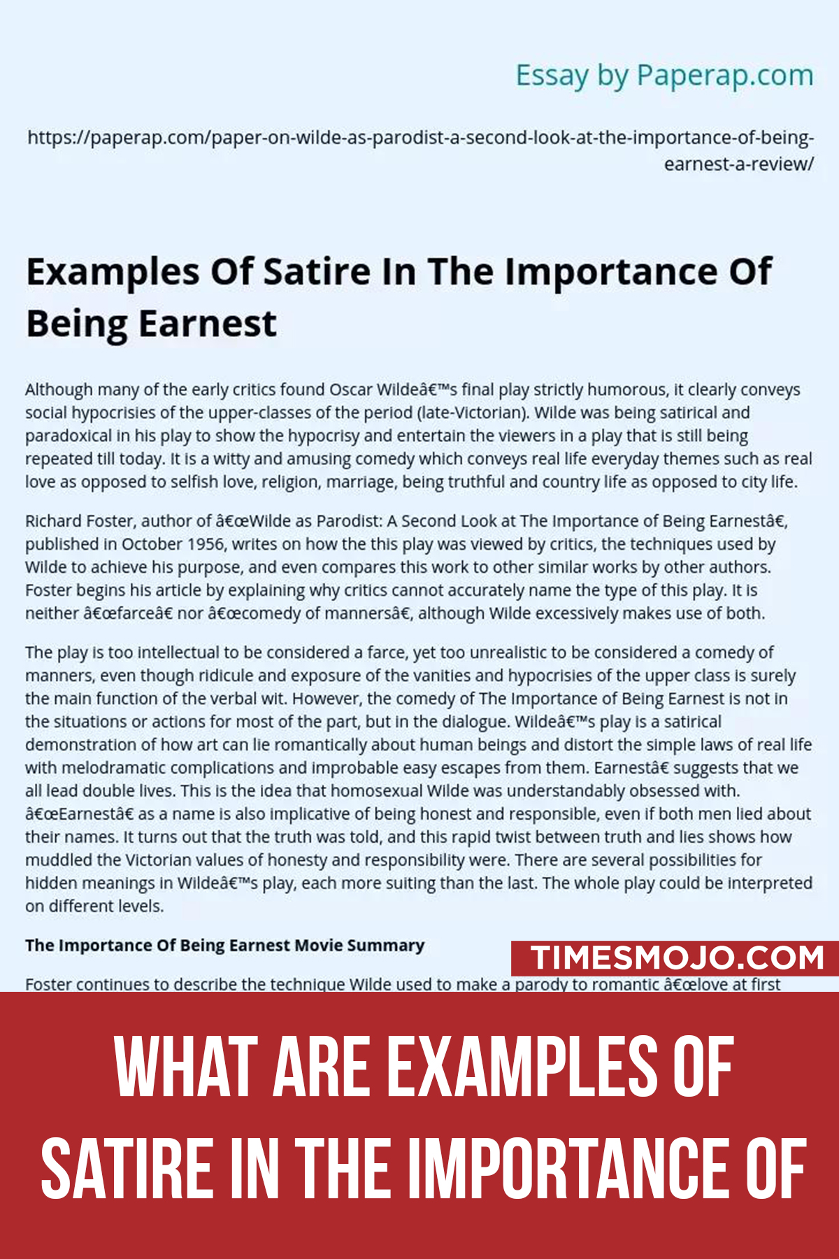 What Are Examples Of Satire In The Importance Of Being Earnest